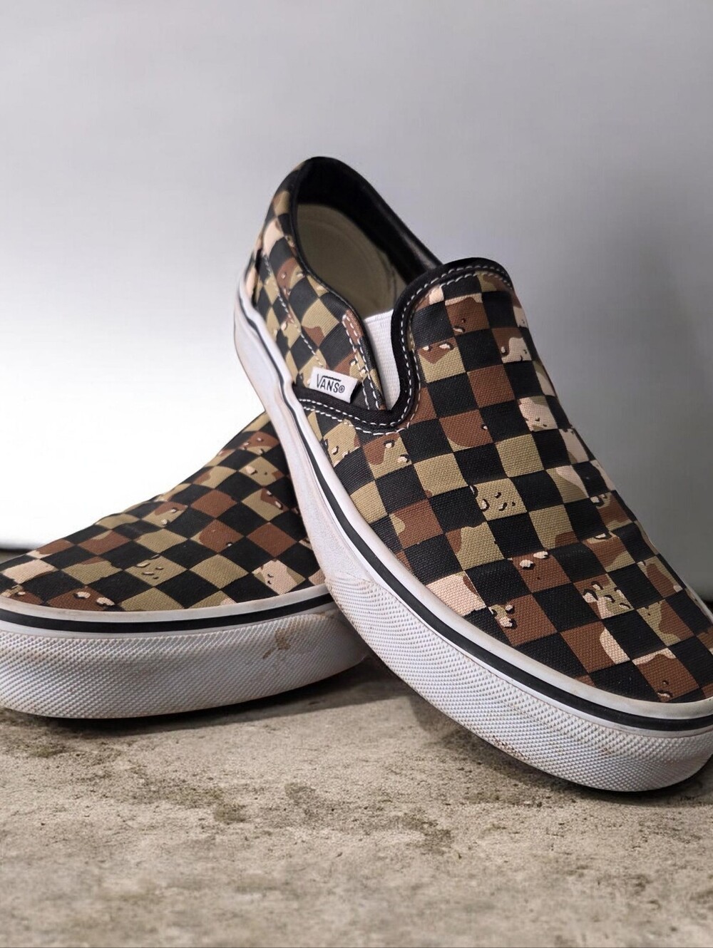 Vans Checkerboard Slip-On Loafers in Brown, Black, Tan